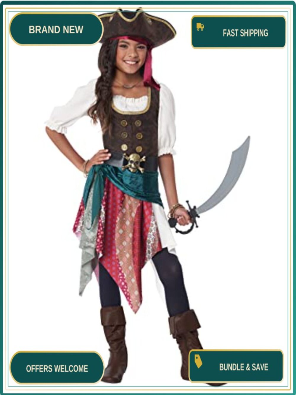 California Costumes Boho Pirate Child XL Dress Hat Belt Halloween Costume